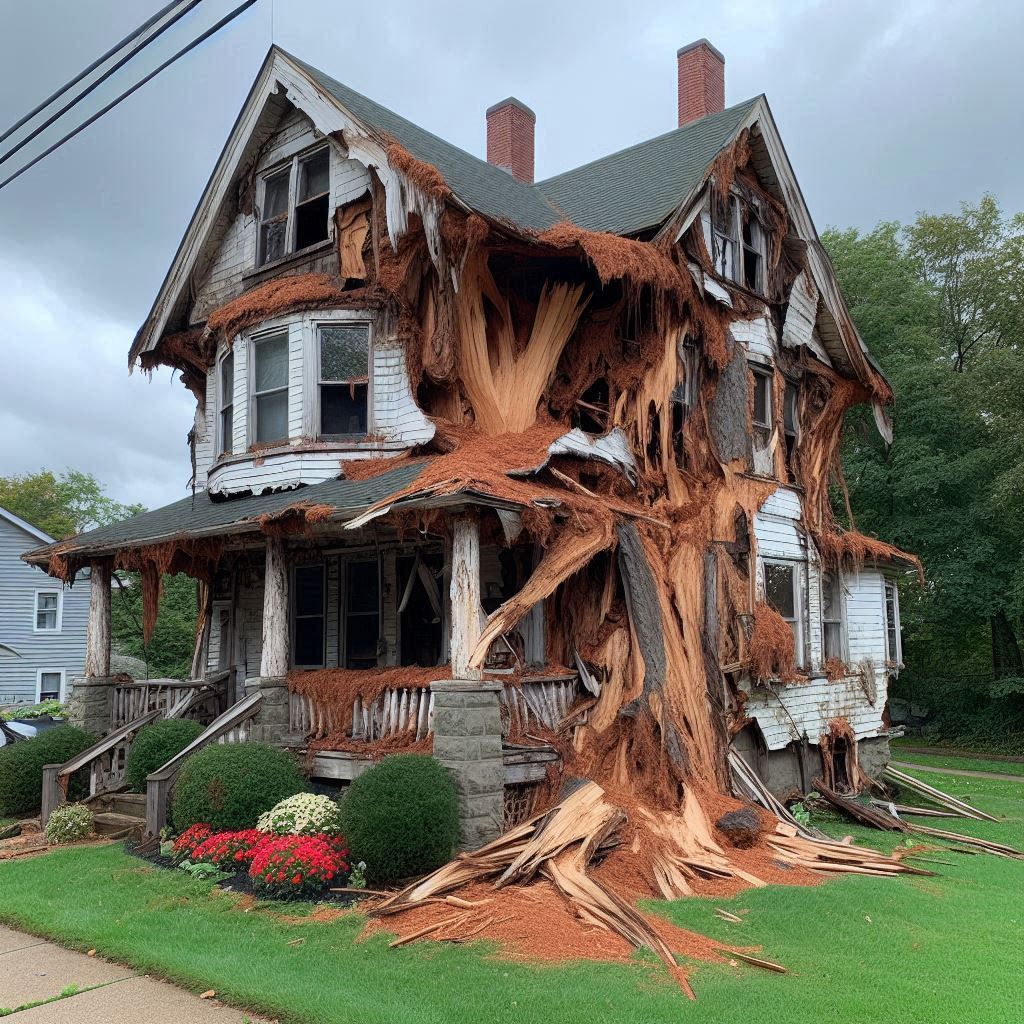 Damaged tree on an Salem home showing signs of disease and decay